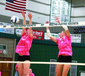 On Pink-out Night, Reeths-puffer Volleyball Loses to Caledonia