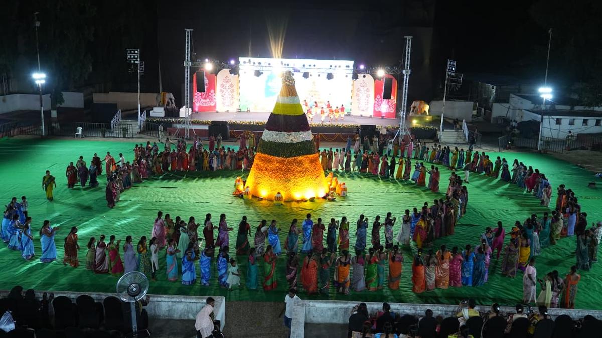 Atukula Bathukamma Celebrations Held at Lalitha Kala Thoranam in Hyderabad
