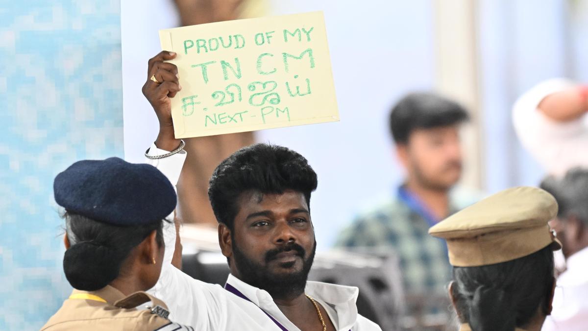 TVK Cadre Blow Whistles During Modi’s Speech, Show Placards Hailing Tamil Nadu CM Vijay As ‘next PM