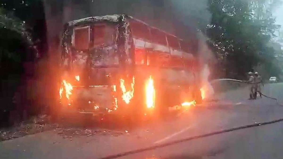 Private Bus Catches Fire Near Sagar Following Fast-Moving Developments