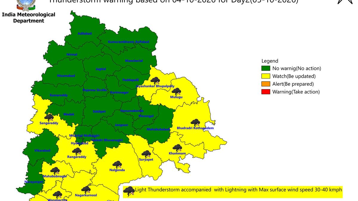 BREAKING: Thunderstorm Alert Issued for 13 Telangana Districts on October 5