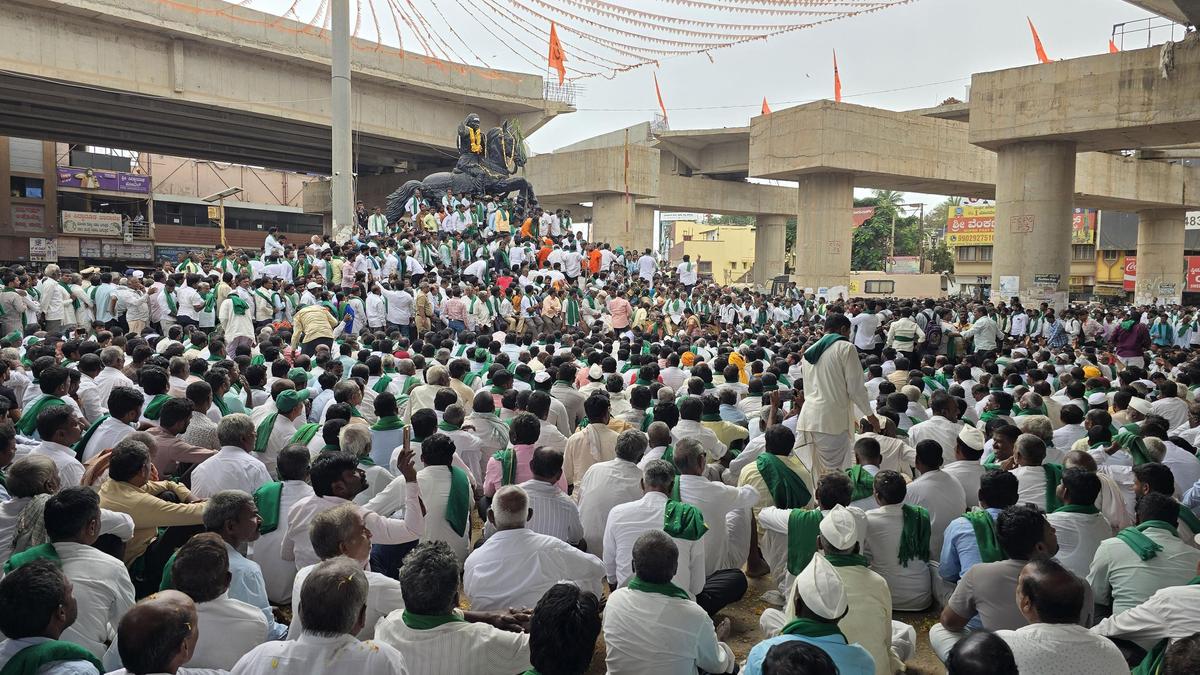 Sugarcane Farmers Storm Hubballi's Kittur Chennamma Circle Over MSP, Agree to Delhi Talks After Minister's Appeal