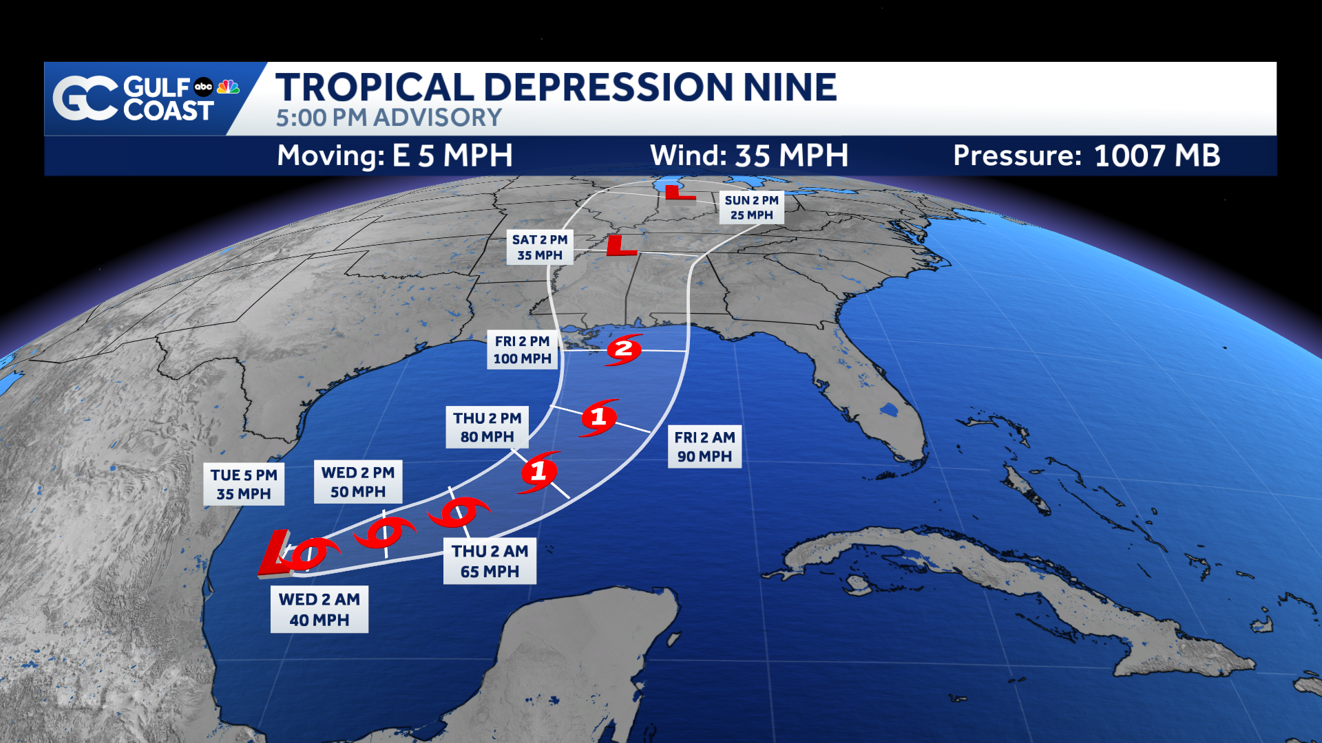 Tropical Depression Nine Forms in Gulf, Threatens Northern Gulf Coast with Heavy Rain