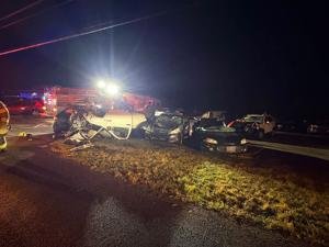 Crash damages parked vehicles in Pownal