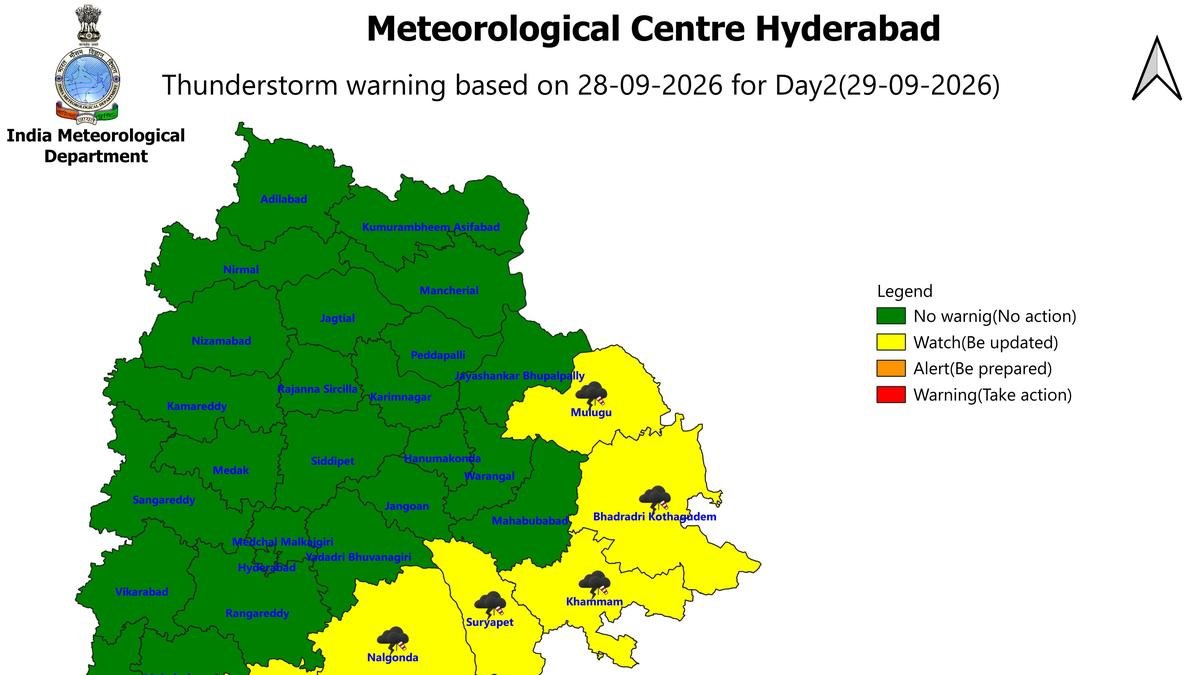 Telangana Braces for Severe Thunderstorms: Eight Districts on High Alert for September 29